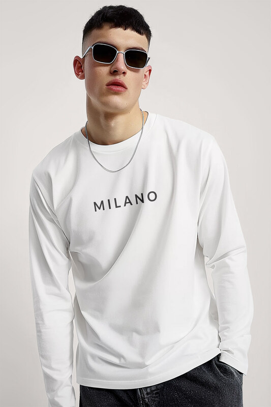 UnitedKind Milano Grey, Long Sleeve Μπλούζα σε Λευκό Χρώμα