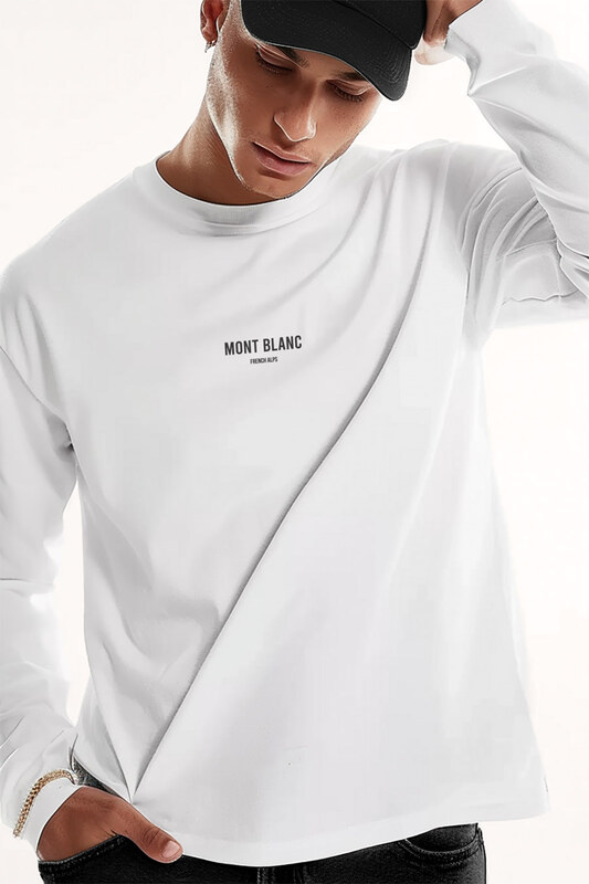 UnitedKind Mont Blanc Minimal, Long Sleeve Μπλούζα σε Λευκό Χρώμα