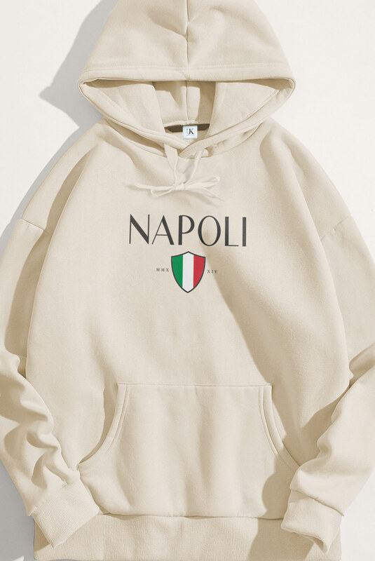 UnitedKind Napoli, Φούτερ με Κουκούλα σε Εκρού Χρώμα