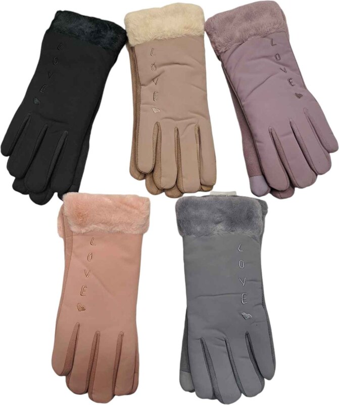 FashionWoman Χειμερινά γυναικεία ζεστά γάντια με οικολογική γούνα σε διάφορα χρώματα (LOVE).