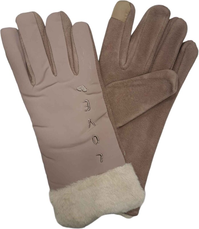 FashionWoman Χειμερινά γυναικεία ζεστά γάντια με οικολογική γούνα σε διάφορα χρώματα (LOVE).