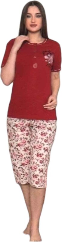 FashionWoman ΓΥΝΑΙΚΕΙΑ ΠΙΤΖΑΜΑ ΣΕ KOKKINO ΧΡΩΜΑ ΜΕ ΚΑΠΡΙ FLORAL ΠΑΝΤΕΛΟΝΙ