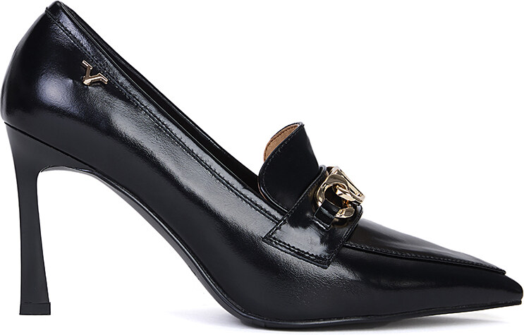 19V69 Italia 19V69 Versace 19.69 Abbigliamento Sportivo Γυναικεία Μυτερή Γόβα Δερμάτινη με Αγκράφα και Ψηλό Λεπτό Τακούνι σε Μαύρο