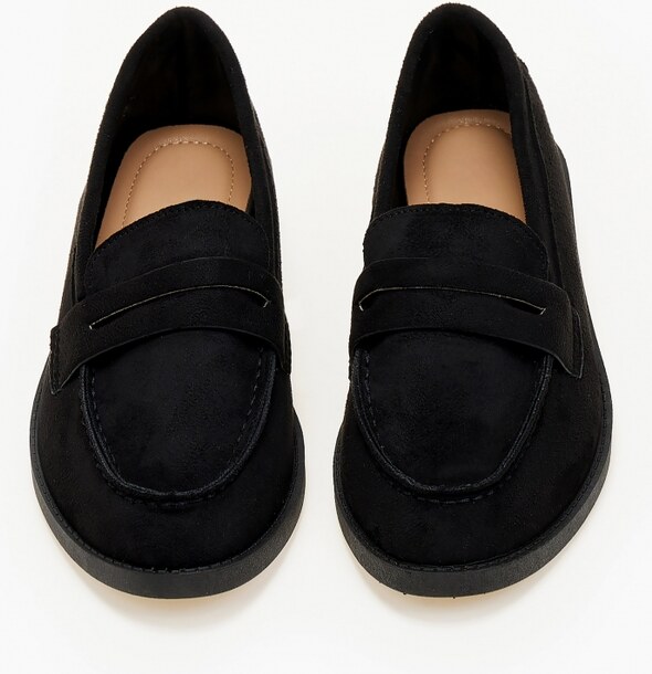 issue Γυναικεία χαμηλά loafers με suede υφή - Μαύρο - 032011