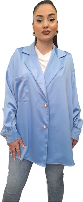 FashionWoman Σατέν Σακάκι με Δύο Κουμπιά