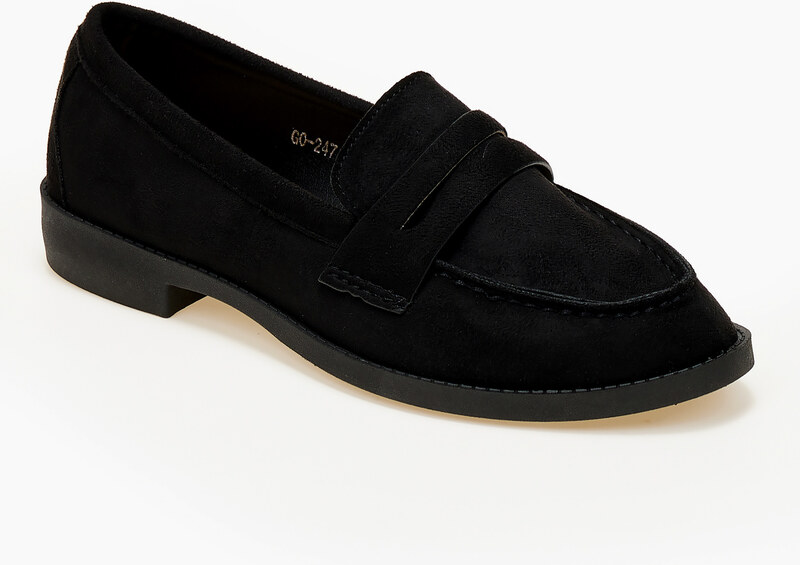 issue Γυναικεία χαμηλά loafers με suede υφή - Μαύρο - 032011