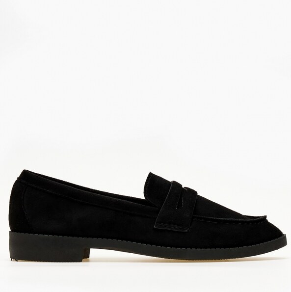 issue Γυναικεία χαμηλά loafers με suede υφή - Μαύρο - 032011