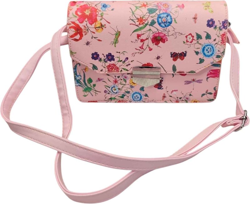 FashionWoman Τσάντα Ώμου με Floral Print Καπάκι και Μεταλλικό Κούμπωμα – Ροζ & Γαλάζιο