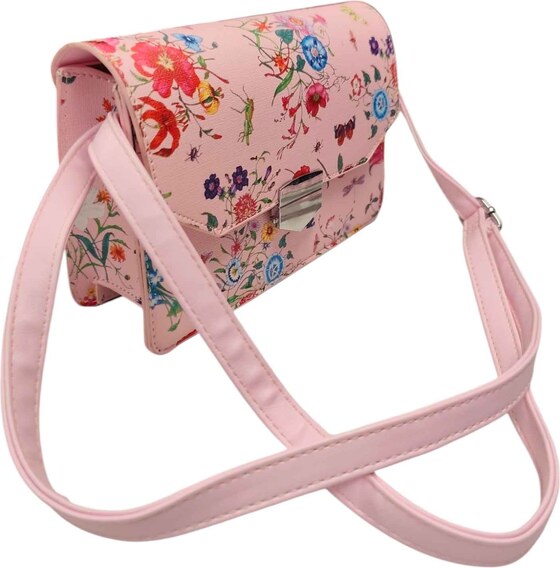 FashionWoman Τσάντα Ώμου με Floral Print Καπάκι και Μεταλλικό Κούμπωμα – Ροζ & Γαλάζιο