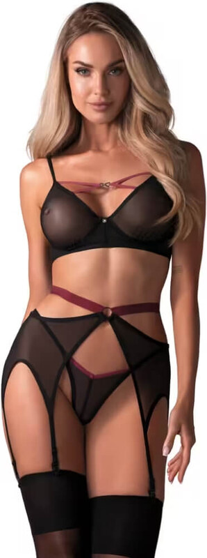 Obsessive See Through Lingerie Set with Pink Straps