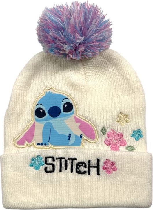 Disney Πλεκτός Σκούφος "Stitch" με Χρωματιστό Πομ Πομ και Λουλούδια