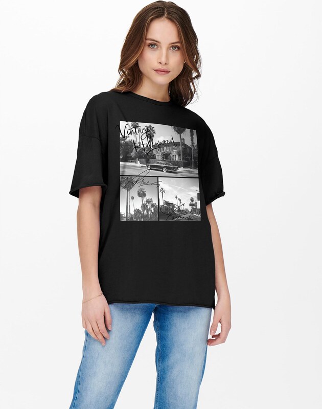 ONLY Μπλουζάκι 'ONLLUCY' ανοικτό γκρι / σκούρο γκρι / μαύρο