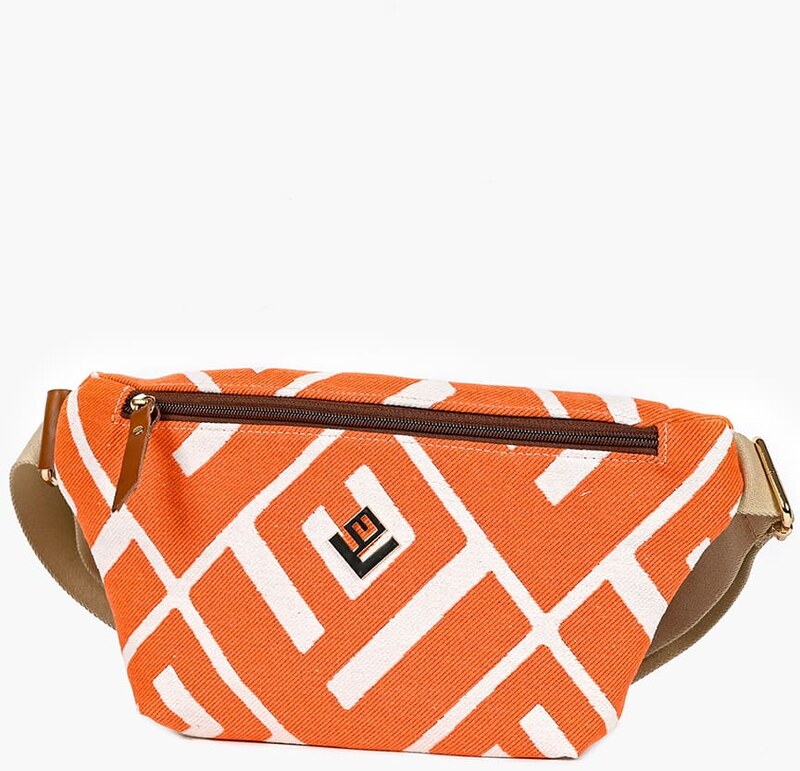 Lovely Τσάντα μέσης στήθους Camelia Rinella Bag πλεκτό ύφασμα πορτοκαλί άσπρο 6CA-RI-15