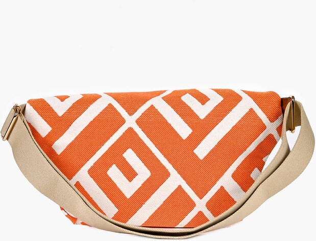 Lovely Τσάντα μέσης στήθους Camelia Rinella Bag πλεκτό ύφασμα πορτοκαλί άσπρο 6CA-RI-15