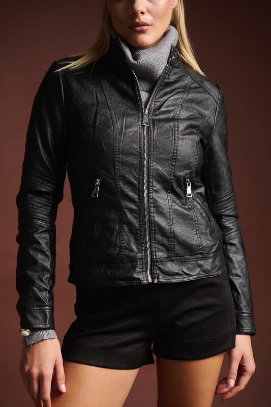 E-kellys Μπουφάν Από Δερματίνη Με Μάο Γιακά & Φερμουάρ