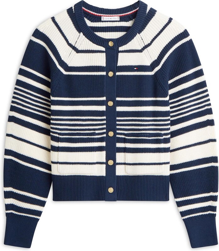 TOMMY HILFIGER Πλεκτή ζακέτα ναυτικό μπλε / λευκό μαλλιού