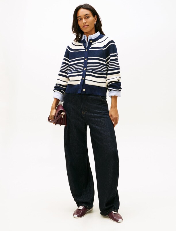 TOMMY HILFIGER Πλεκτή ζακέτα ναυτικό μπλε / λευκό μαλλιού