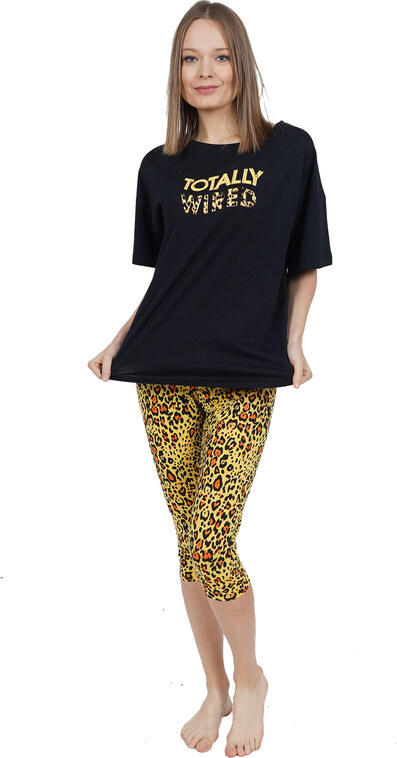 Vienetta Γυναικεία καλοκαιρινή βαμβακερή πυτζάμα "Totally Wired" με κοντό μανίκι και κάπρι παντελόνι-009225
