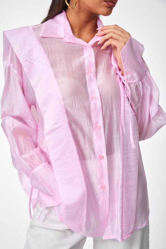 DeCoro Πουκάμισο See Through με Βολάν - ΡΟΖ