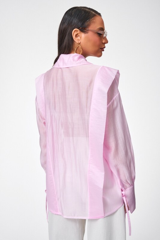 DeCoro Πουκάμισο See Through με Βολάν - ΡΟΖ