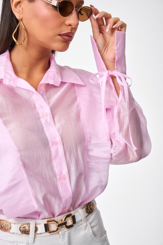 DeCoro Πουκάμισο See Through με Βολάν - ΡΟΖ