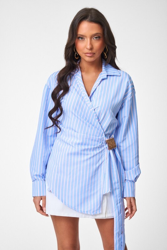 DeCoro Πουκάμισο με Κρουαζέ Δέσιμο & Ρίγα - ΣΙΕΛ