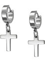 Jt Unisex ατσάλινα σκουλαρίκια κρίκοι μικροί με σταυρό