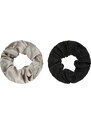 LIKEASTAR Σετ των 2 scrunchies μονόχρωμο μεταξωτό&με γκλίτερ-Μαύρο&μπεζ