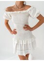 Glamorous Φόρεμα Με Σφηκοφωλιά Λευκό - Frigus