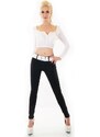 SD Fashion Γυναικείο Τζιν Παντελόνι με λευκή ζώνη - Μαύρο 31089