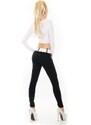 SD Fashion Γυναικείο Τζιν Παντελόνι με λευκή ζώνη - Μαύρο 31089