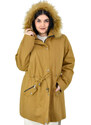 Γυναικείο μπουφάν με επένδυση γούνα κουκούλα αποσπώμενη Μπεζ