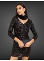 Petra Store Φόρεμα μαύρο εφαρμοστό με μακρύ μανίκι και παγιέτα