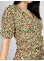 FREE WEAR Φόρεμα Floral Με Σούρα - Πράσινο - 004004