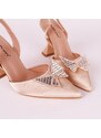 Diamantique Γυναικείες γόβες open heel με διακοσμητική αγκράφα oem QQ75 ΧΡΥΣΟ
