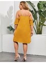OEM Plus size, Μουσταρδί κοντό φόρεμα με άνοιγμα στους ώμους mustard