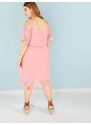 OEM Plus size, κομψό ροζ φόρεμα με cut-out μανίκια και τελείωμα δαντέλας pink