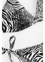 DeCoro Μαγιό Μπικίνι Τριγωνάκι με Παρεό Animal Print - ΑΣΠΡΟ/ΜΑΥΡΟ