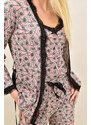Potre Γυναικεία πιτζάμα σετ 3 τεμ φλοράλ με ζώνη