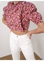 Glamorous Μπλούζα Cropped Floral Μπορντό - Next Vacay