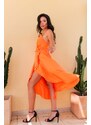 Joy Fashion House Process μίντι ασύμμετρο φόρεμα με όψη σατέν πορτοκαλί