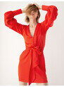 Sotris collection | Γκοφρέ σεμιζιέ φόρεμα με δέσιμο Κόκκινο