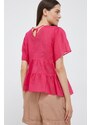 Βαμβακερή μπλούζα Sisley γυναικεία, χρώμα: ροζ