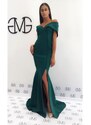 GMG Πράσινο Γοργονέ Φόρεμα Με Άνοιγμα Στο Πόδι ΣΜΑΡΑΓΔΙ