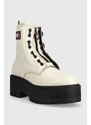 Δερμάτινες μπότες Tommy Jeans Tamy Higher 3A - Zip Up γυναικείες, χρώμα: μπεζ