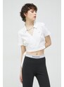 Βαμβακερό πουκάμισο Tommy Jeans χρώμα: άσπρο