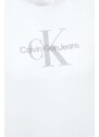 Βαμβακερή μπλούζα Calvin Klein Jeans γυναικεία, χρώμα: άσπρο, με κουκούλα