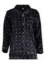 gsecret Γυναικεία πυτζάμα σατέν με κουμπιά all print pois. Saten Collection ΜΑΥΡΟ