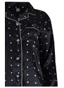 gsecret Γυναικεία πυτζάμα σατέν με κουμπιά all print pois. Saten Collection ΜΑΥΡΟ