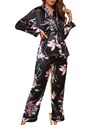 La Lolita Amsterdam LUCILLE Σατέν υφής πιτζάμες με μακρυμάνικο φλοράλ κιμονό με ζώνη και φλοράλ παντελόνα